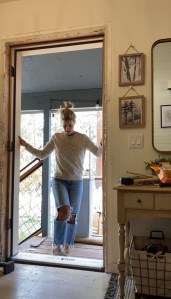 Placing the door frame in position for install